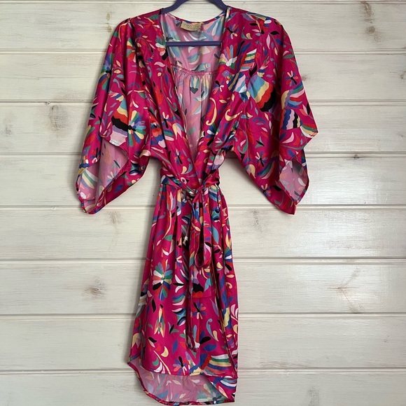 Judith March Other - Judith March Satin Bath Robe Fuchsia Pink Tropical Coverup Kimono Size Medium